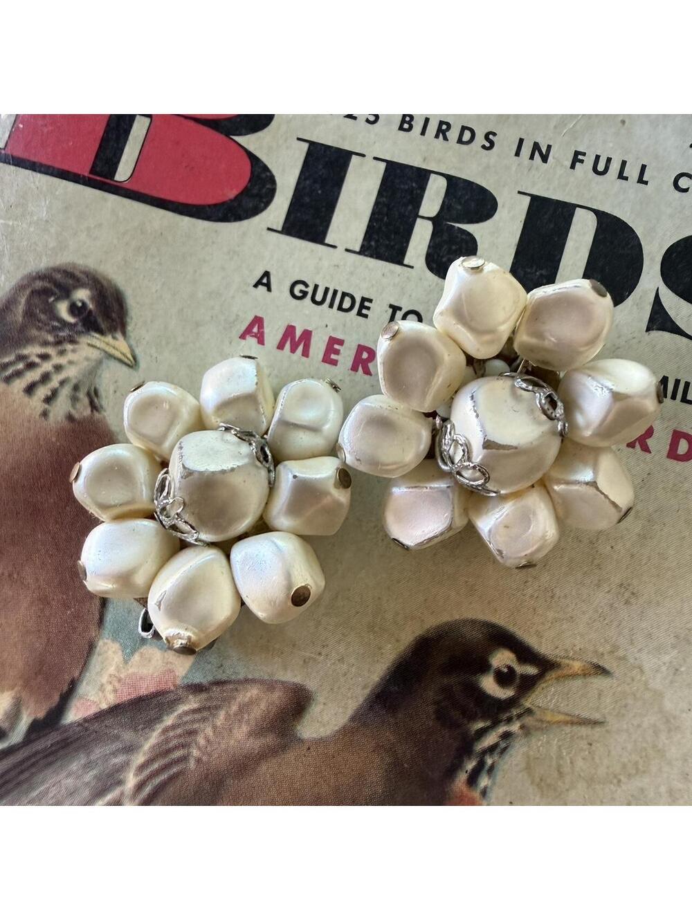 Vintage Pearl Cluster Clip-On Earrings